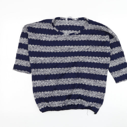 Red Herring Womens Blue Round Neck Striped Polyester Pullover Jumper Size 12
