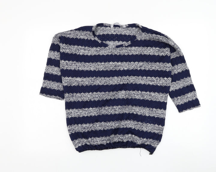 Red Herring Womens Blue Round Neck Striped Polyester Pullover Jumper Size 12