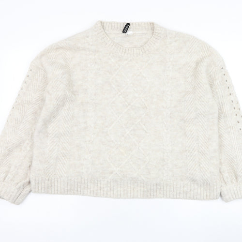Divided by H&M Womens Ivory Round Neck  Acrylic Pullover Jumper Size L