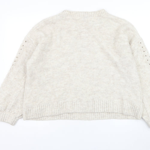 Divided by H&M Womens Ivory Round Neck  Acrylic Pullover Jumper Size L