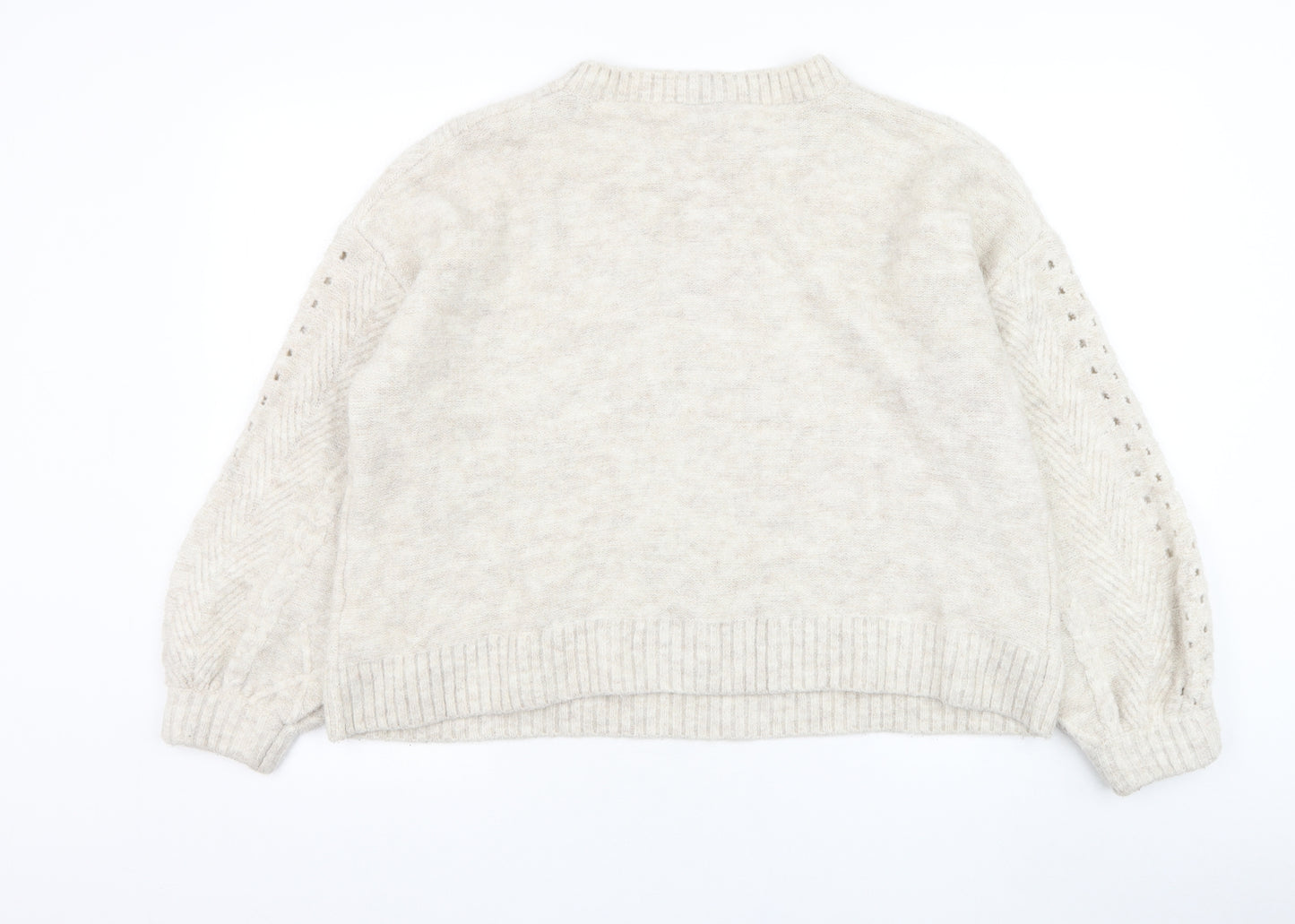 Divided by H&M Womens Ivory Round Neck  Acrylic Pullover Jumper Size L