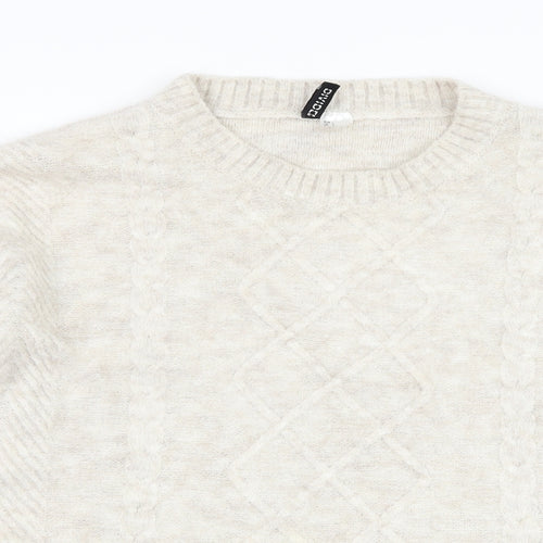 Divided by H&M Womens Ivory Round Neck  Acrylic Pullover Jumper Size L