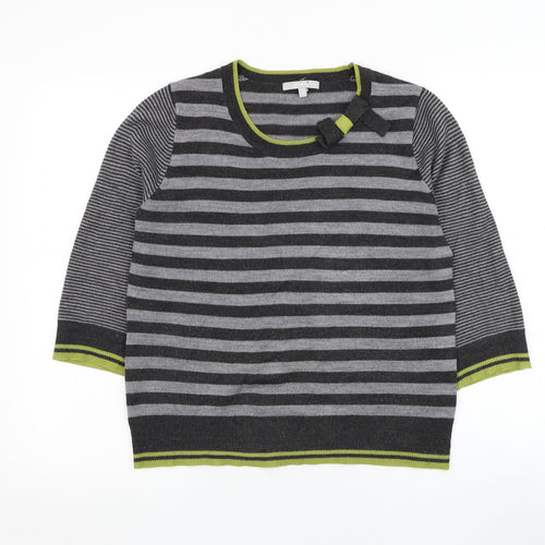 Marks and Spencer Womens Grey Round Neck Striped Acrylic Pullover Jumper Size 14