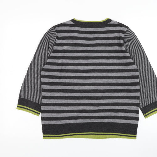 Marks and Spencer Womens Grey Round Neck Striped Acrylic Pullover Jumper Size 14