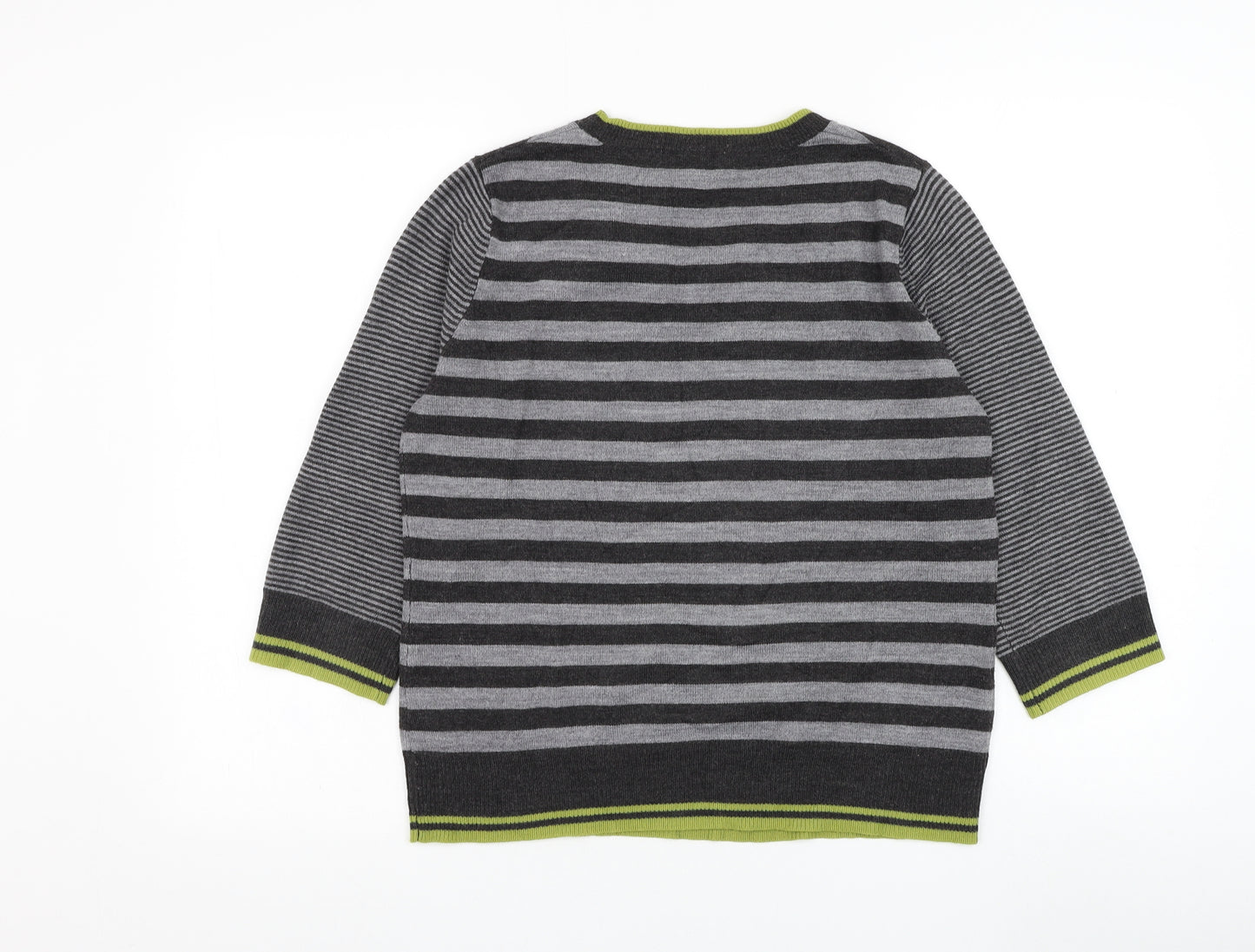 Marks and Spencer Womens Grey Round Neck Striped Acrylic Pullover Jumper Size 14