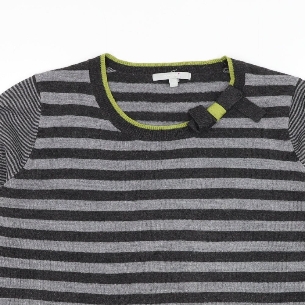 Marks and Spencer Womens Grey Round Neck Striped Acrylic Pullover Jumper Size 14