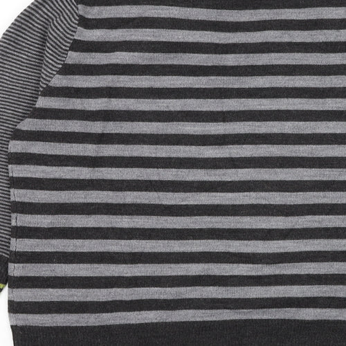 Marks and Spencer Womens Grey Round Neck Striped Acrylic Pullover Jumper Size 14