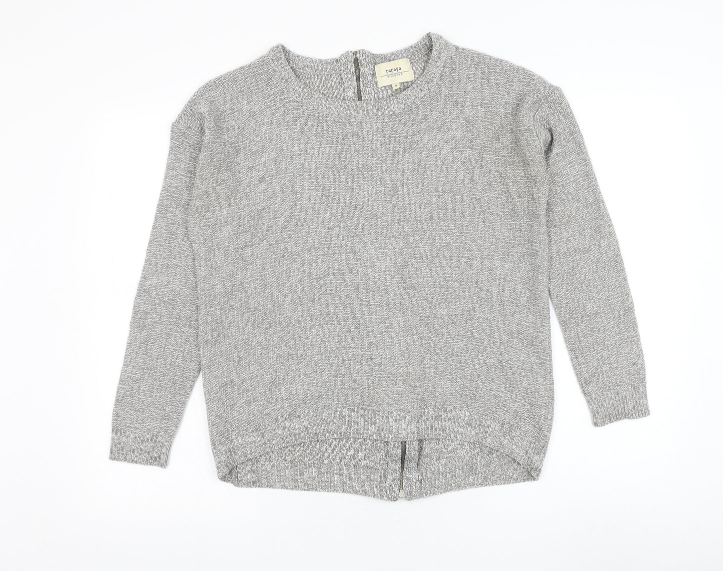 Papaya Womens Grey Round Neck  Acrylic Pullover Jumper Size S