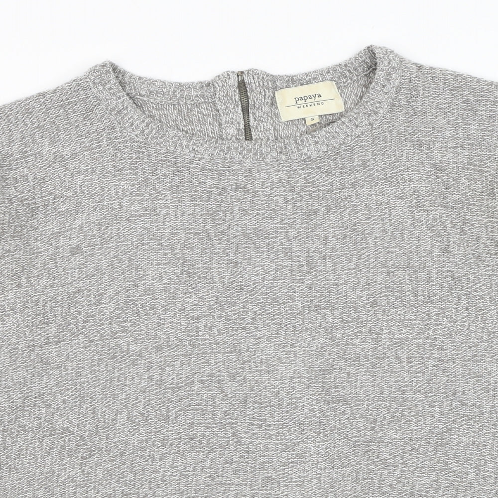 Papaya Womens Grey Round Neck  Acrylic Pullover Jumper Size S