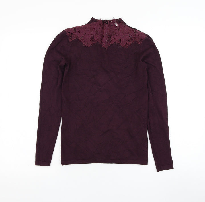 Warehouse Womens Purple Mock Neck Viscose Pullover Jumper Size S