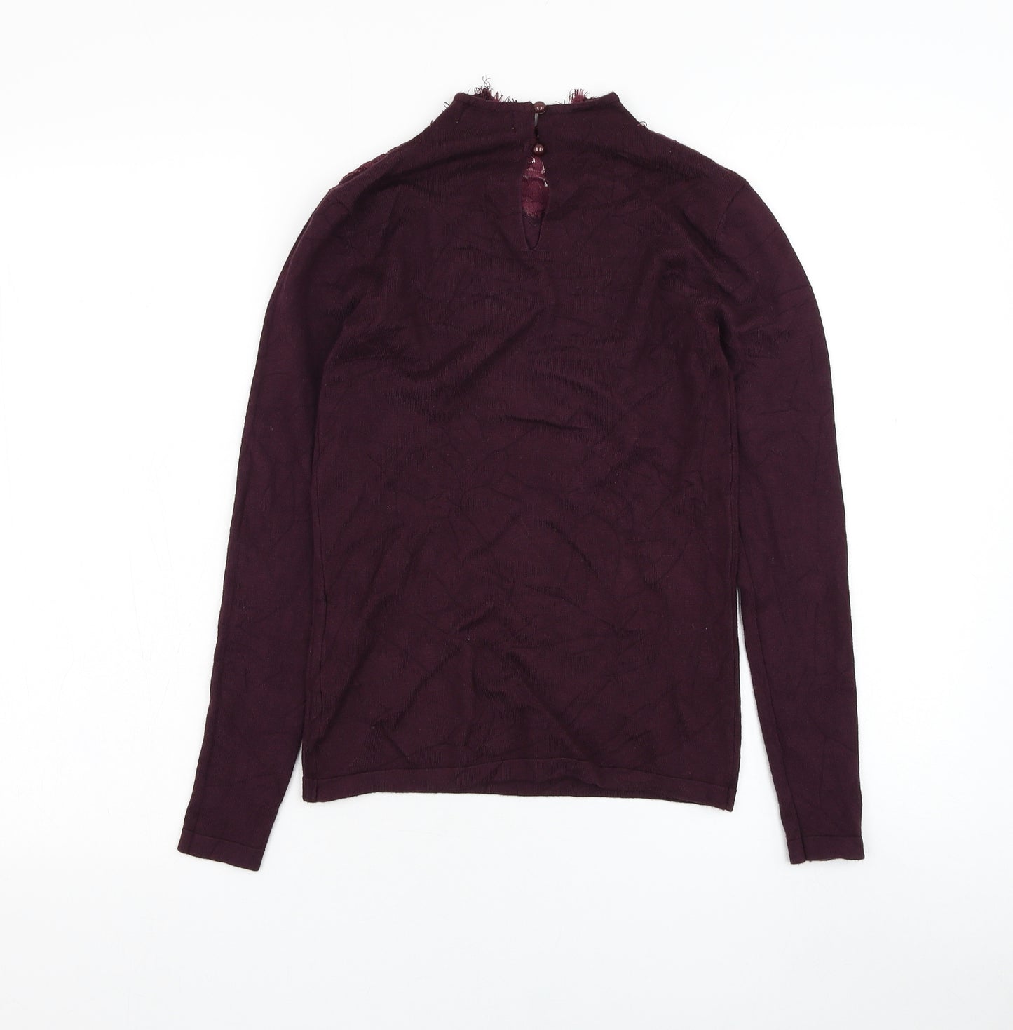 Warehouse Womens Purple Mock Neck  Viscose Pullover Jumper Size S