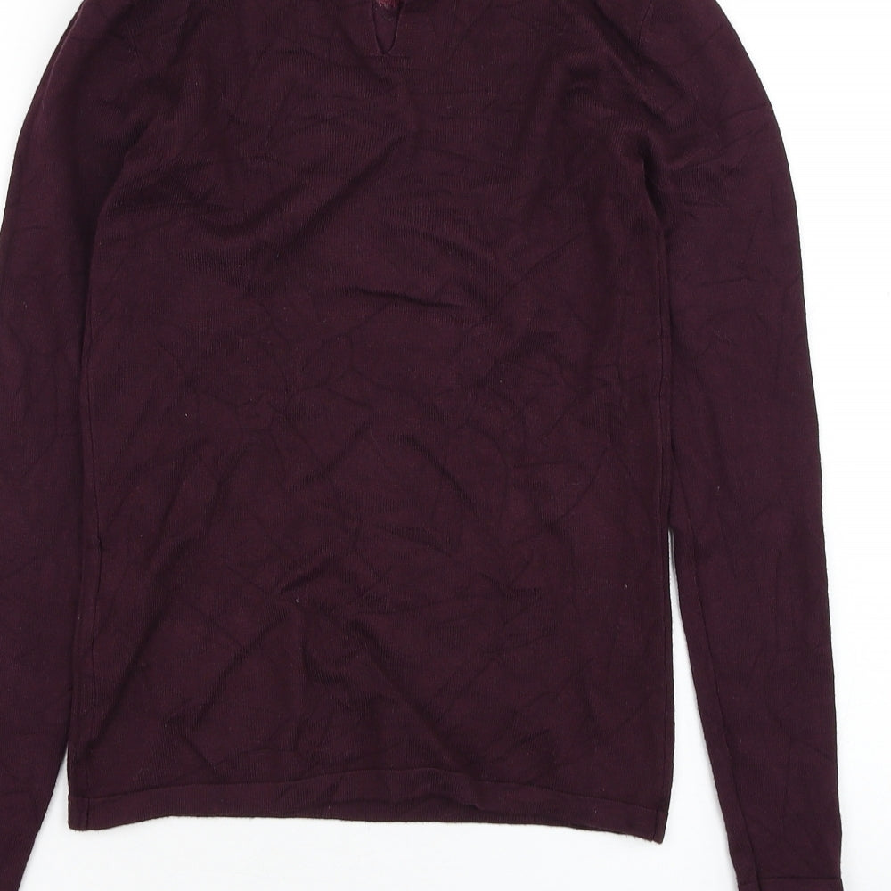 Warehouse Womens Purple Mock Neck  Viscose Pullover Jumper Size S