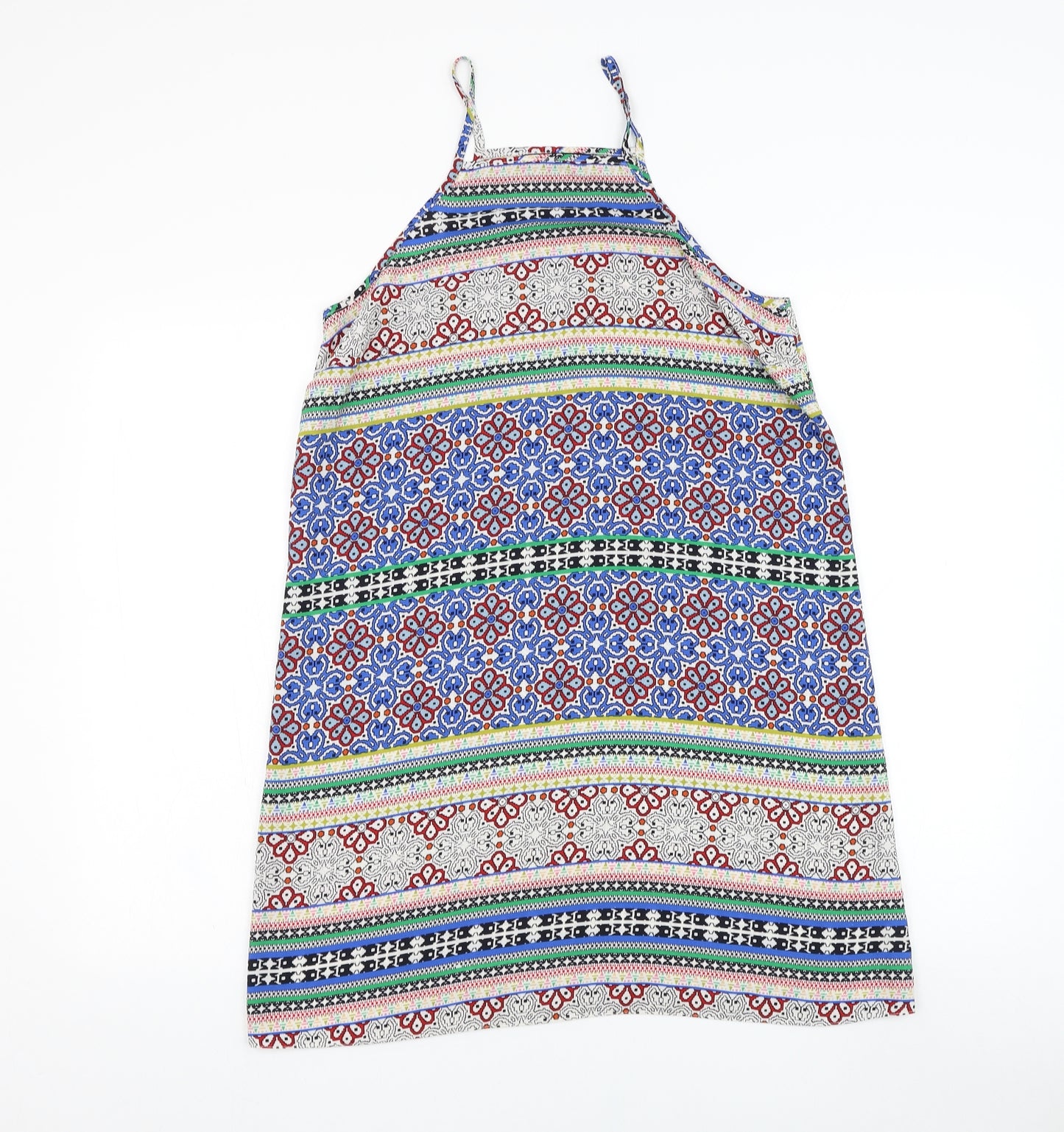 New Look Womens Multicoloured Geometric Polyester Basic Tank Size 12 Square Neck