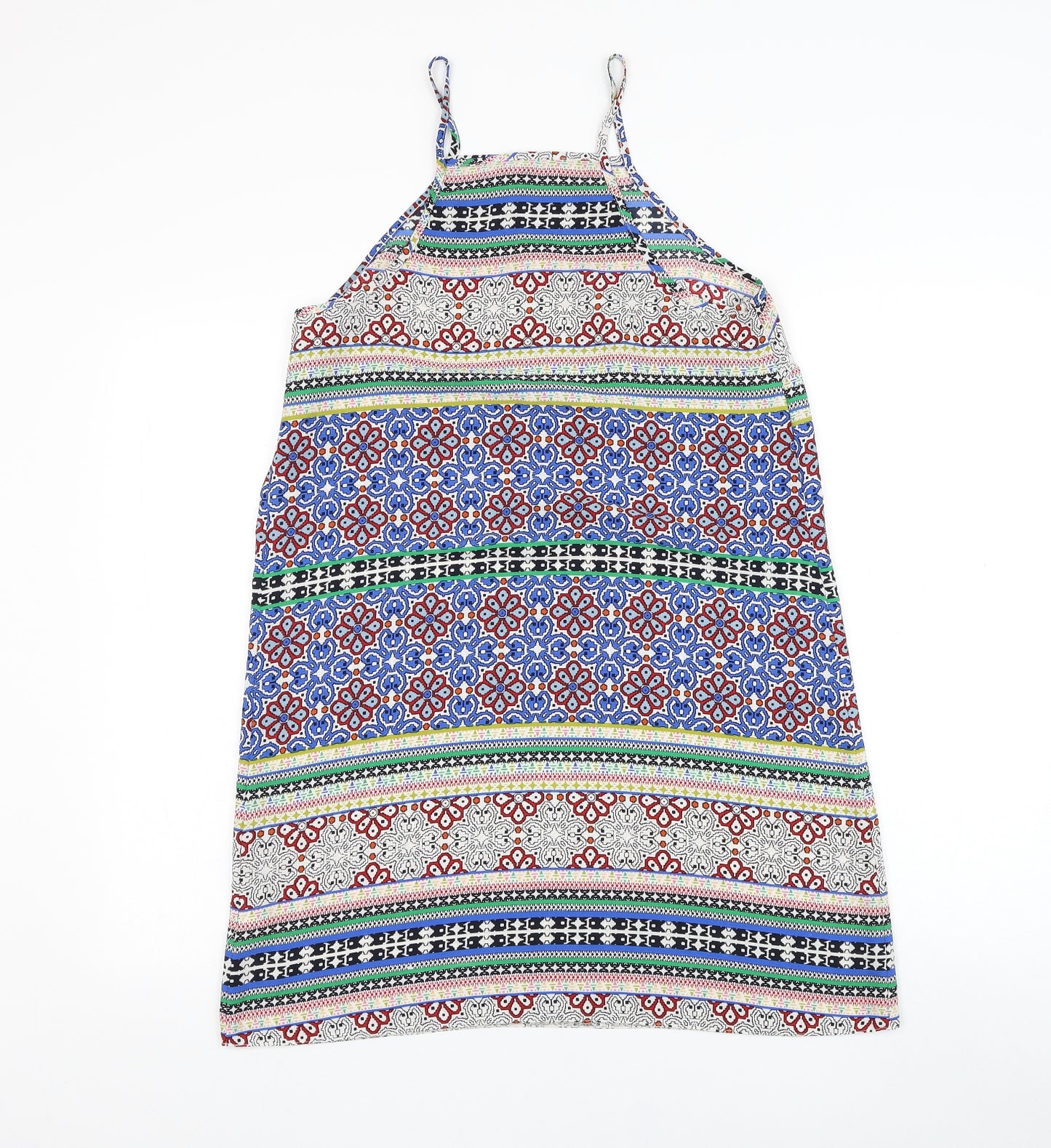 New Look Womens Multicoloured Geometric Polyester Basic Tank Size 12 Square Neck