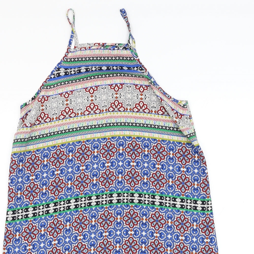New Look Womens Multicoloured Geometric Polyester Basic Tank Size 12 Square Neck