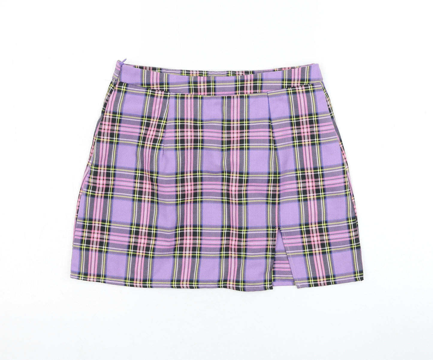 SheIn Womens Purple Check Polyester Mini Skirt Size M   Zip