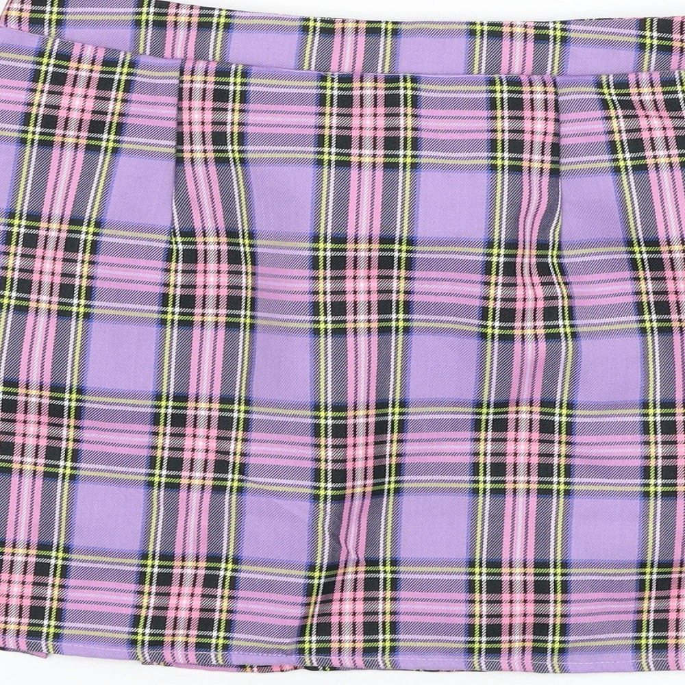SheIn Womens Purple Check Polyester Mini Skirt Size M   Zip