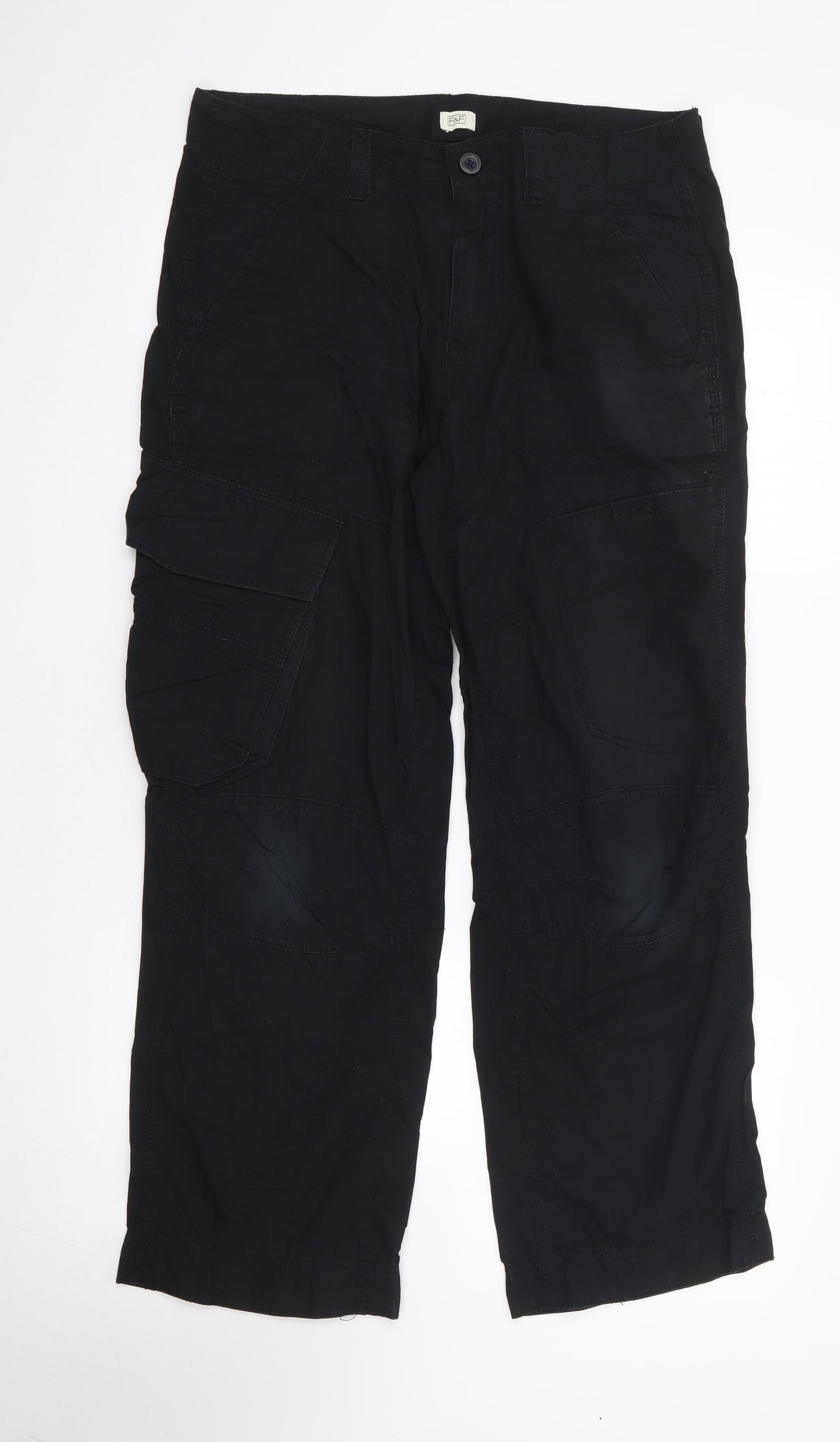 F&F Womens Black  Cotton Cargo Trousers Size 32 L30 in Regular Zip