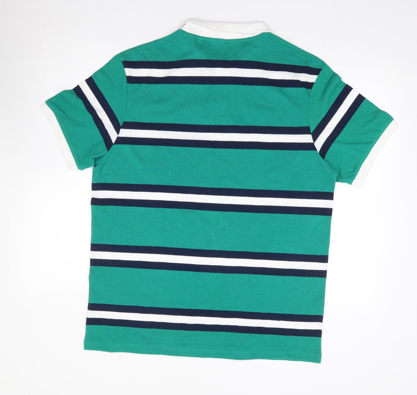 Primark Mens Green Striped 100% Cotton  Polo Size XL Collared Pullover