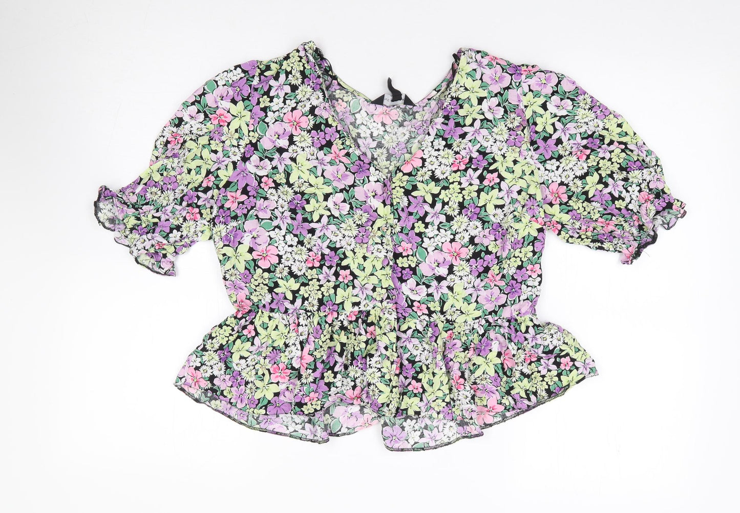 New Look  Womens Multicoloured Floral Viscose Jersey Blouse Size 12 V-Neck