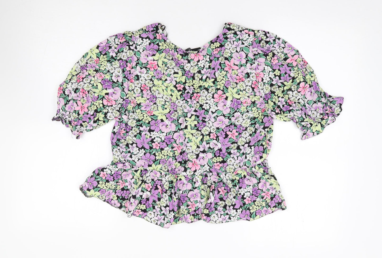 New Look  Womens Multicoloured Floral Viscose Jersey Blouse Size 12 V-Neck