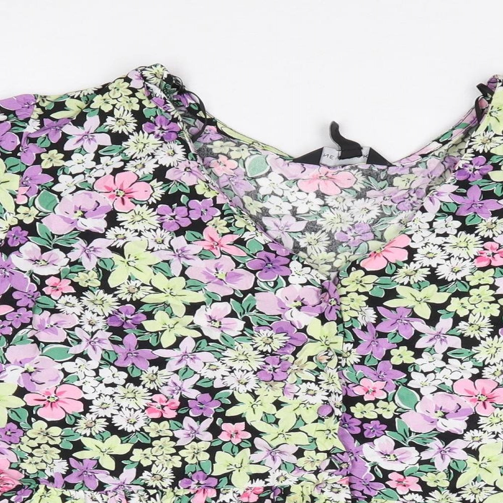New Look  Womens Multicoloured Floral Viscose Jersey Blouse Size 12 V-Neck