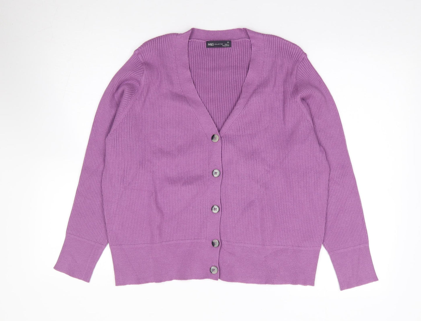 Marks and Spencer Womens Purple V-Neck  Viscose Cardigan Jumper Size 20   - Ribbed