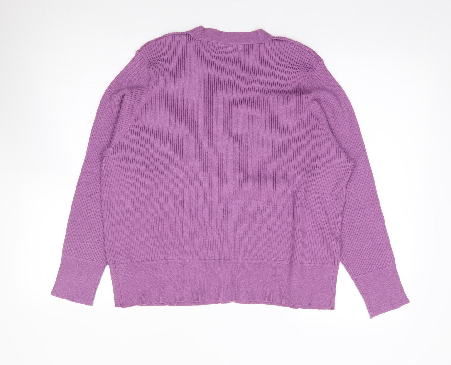 Marks and Spencer Womens Purple V-Neck  Viscose Cardigan Jumper Size 20   - Ribbed