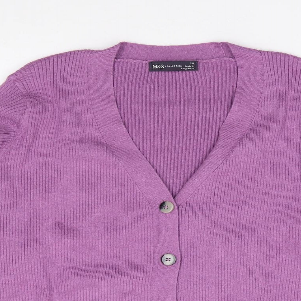 Marks and Spencer Womens Purple V-Neck  Viscose Cardigan Jumper Size 20   - Ribbed