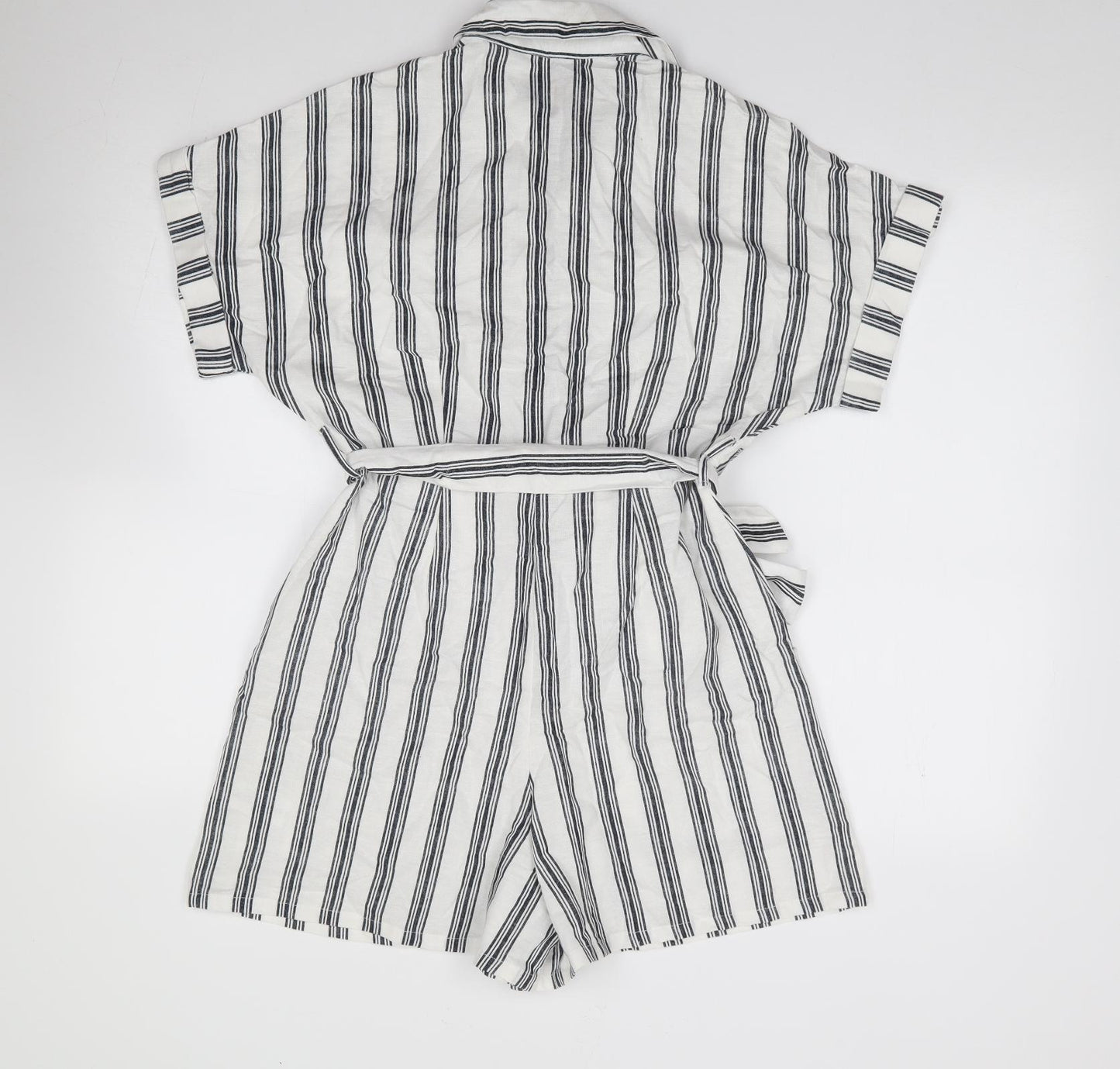 Primakr Womens Ivory Striped Viscose Playsuit One-Piece Size 8  Button