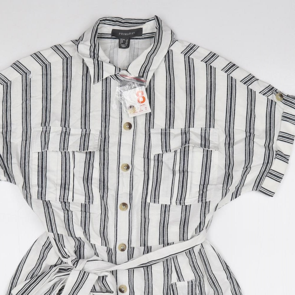 Primakr Womens Ivory Striped Viscose Playsuit One-Piece Size 8  Button