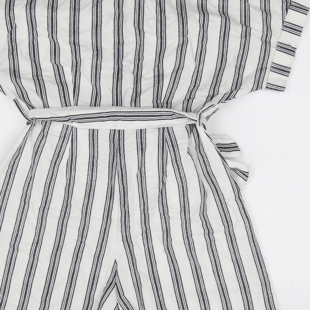 Primakr Womens Ivory Striped Viscose Playsuit One-Piece Size 8  Button