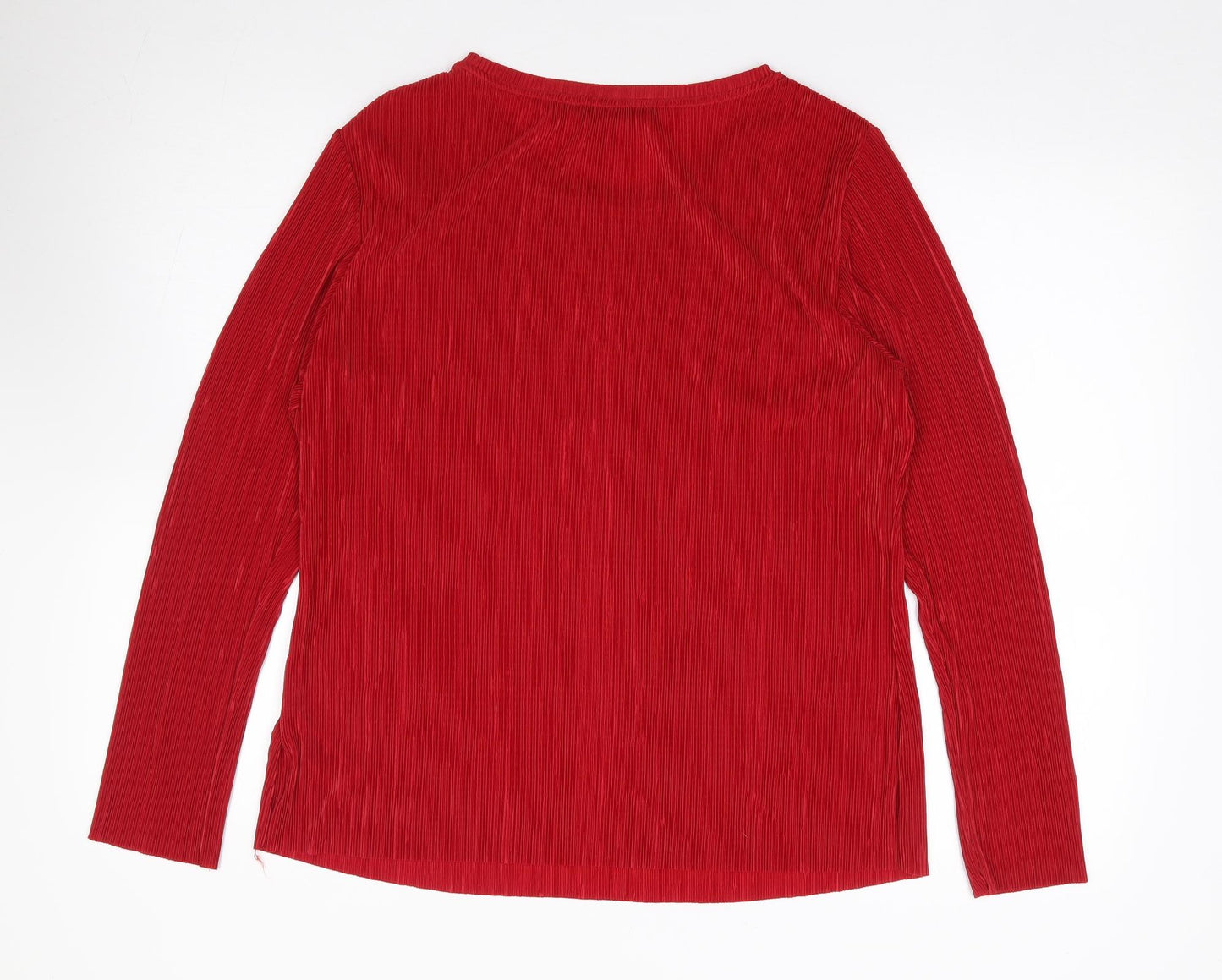 Marks and Spencer Womens Red  Polyester Jersey Blouse Size 16 Round Neck - Plisse