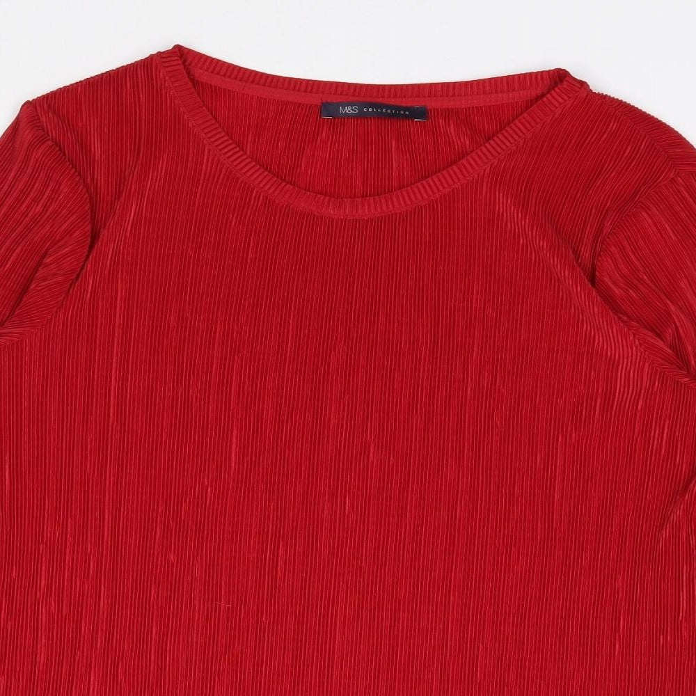 Marks and Spencer Womens Red  Polyester Jersey Blouse Size 16 Round Neck - Plisse