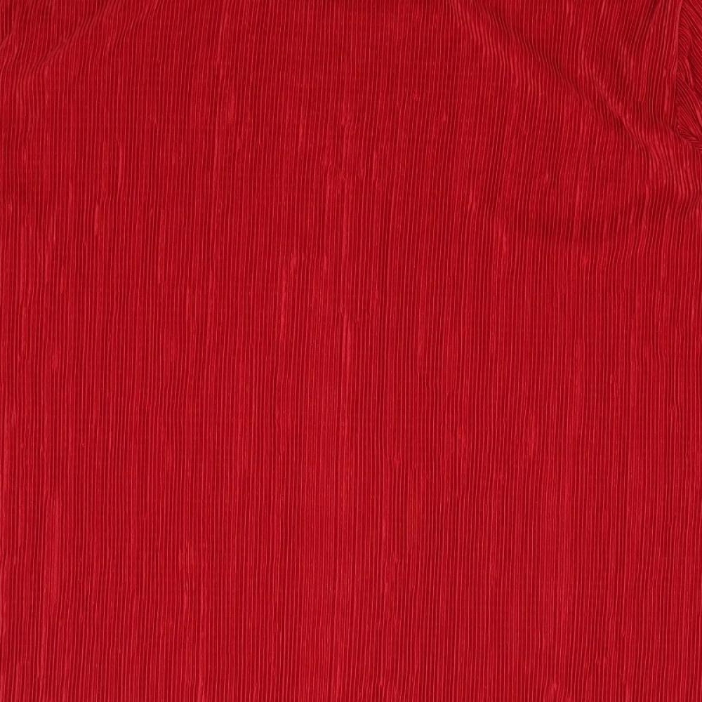 Marks and Spencer Womens Red  Polyester Jersey Blouse Size 16 Round Neck - Plisse