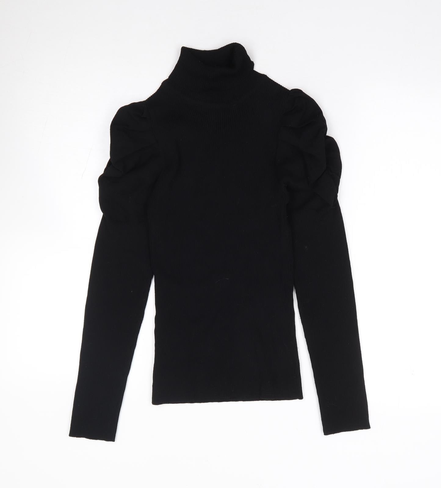 River Island Womens Black Roll Neck  Polyester Pullover Jumper Size 12   - Ribbed