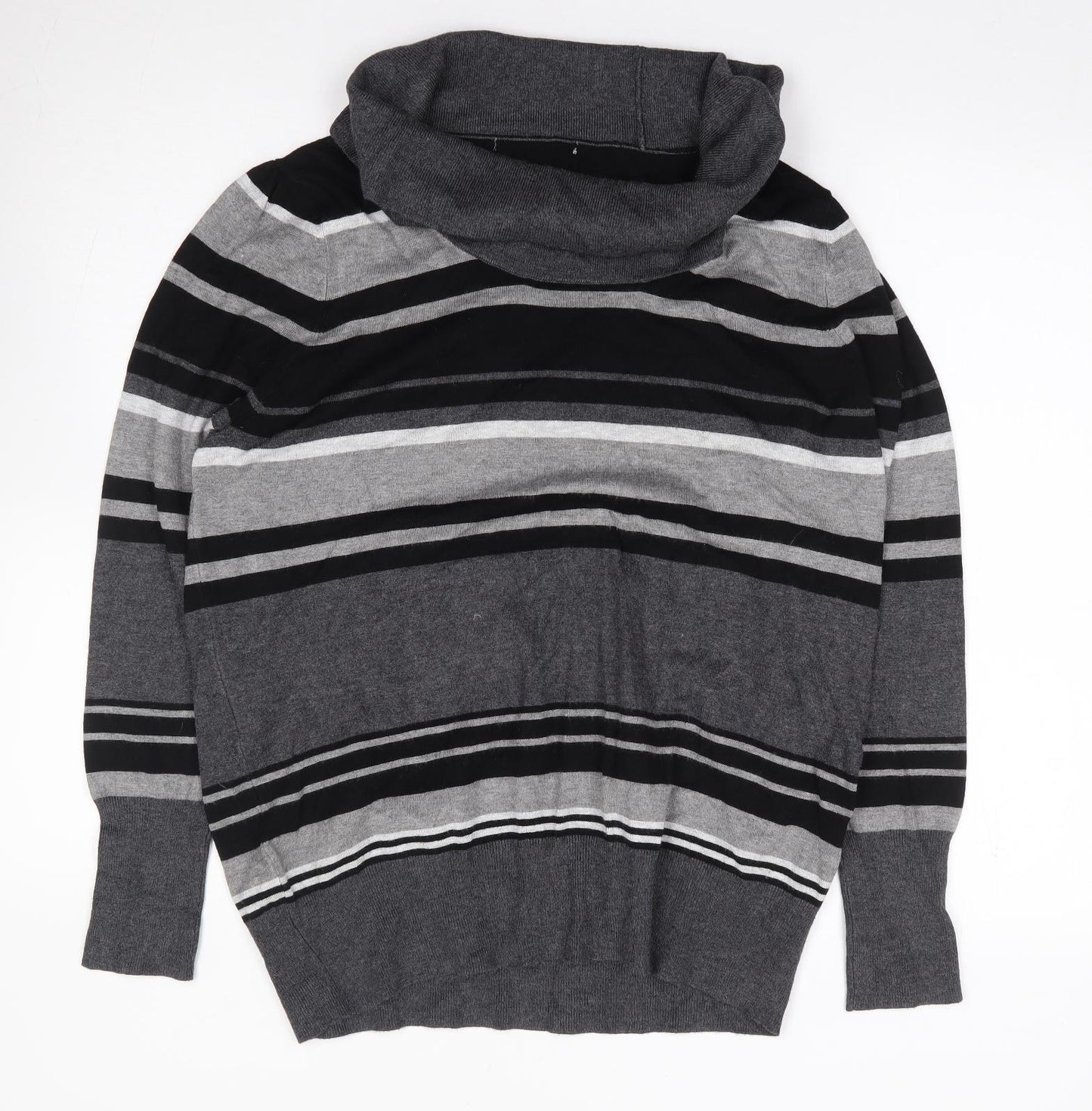 Preworn Womens Grey Roll Neck Striped Polyester Tunic Jumper Size M