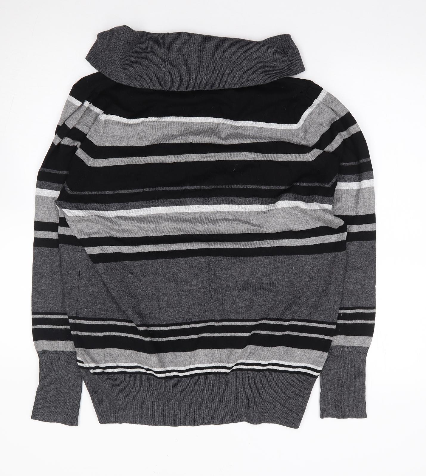Preworn Womens Grey Roll Neck Striped Polyester Tunic Jumper Size M