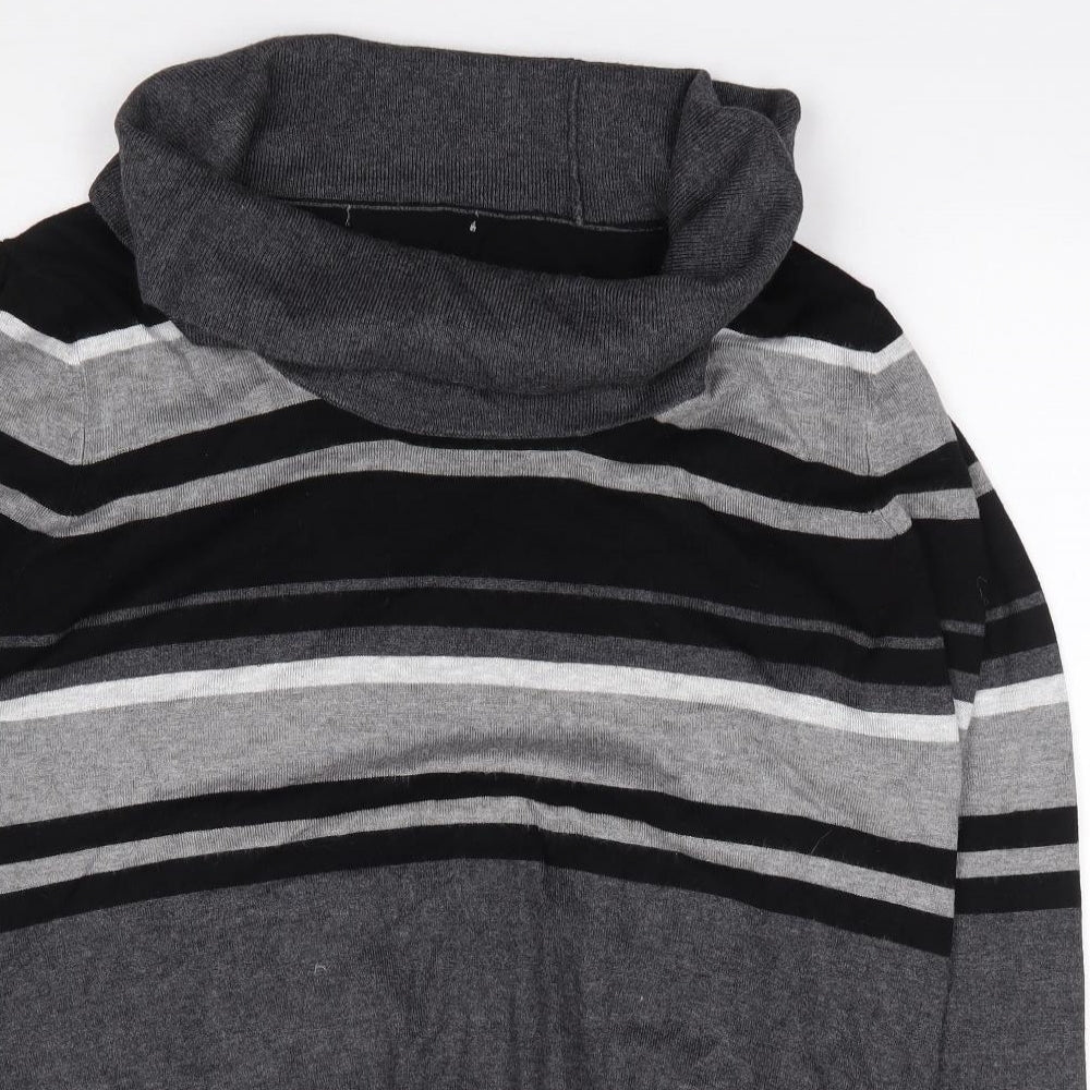 Preworn Womens Grey Roll Neck Striped Polyester Tunic Jumper Size M