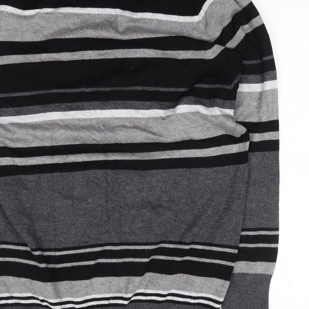 Preworn Womens Grey Roll Neck Striped Polyester Tunic Jumper Size M