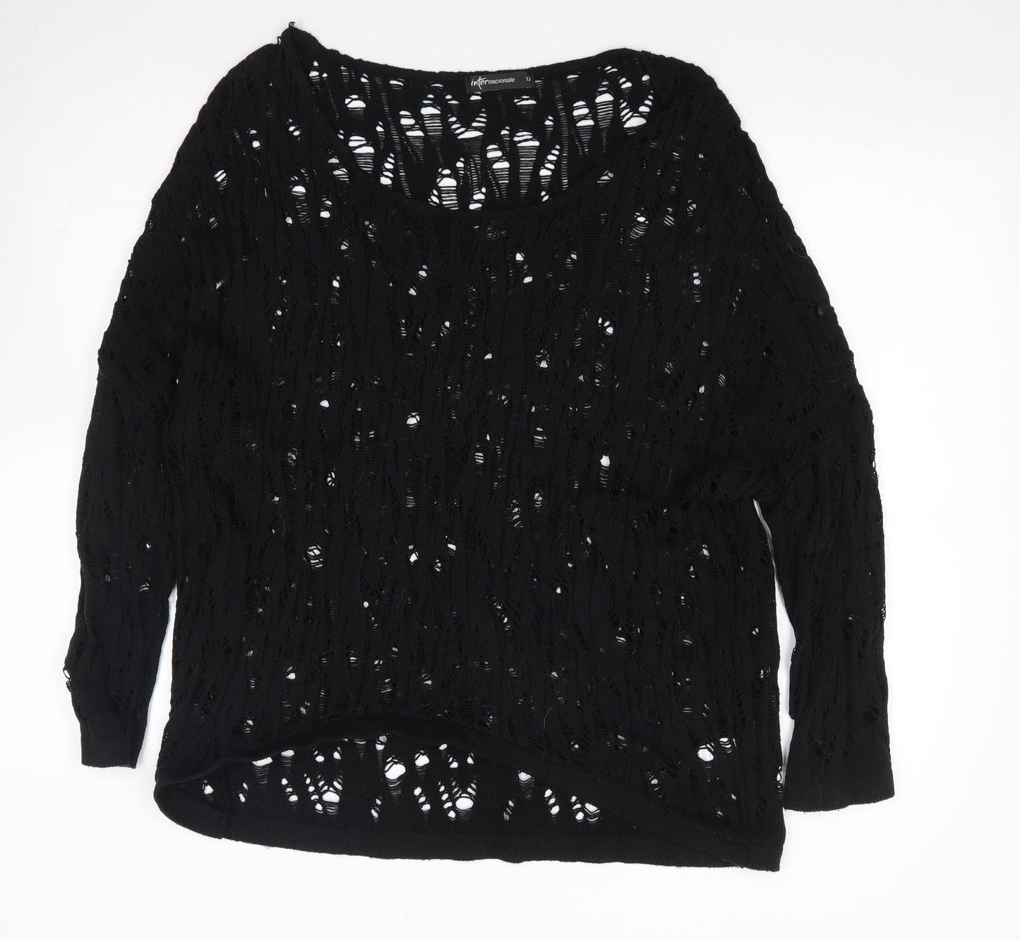 Internationale Womens Black Round Neck  Cotton Pullover Jumper Size 12