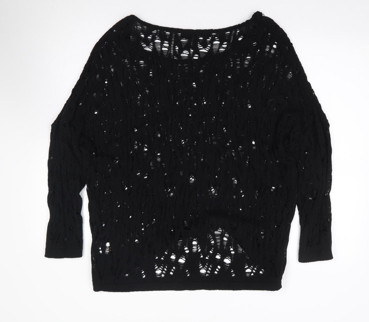 Internationale Womens Black Round Neck  Cotton Pullover Jumper Size 12