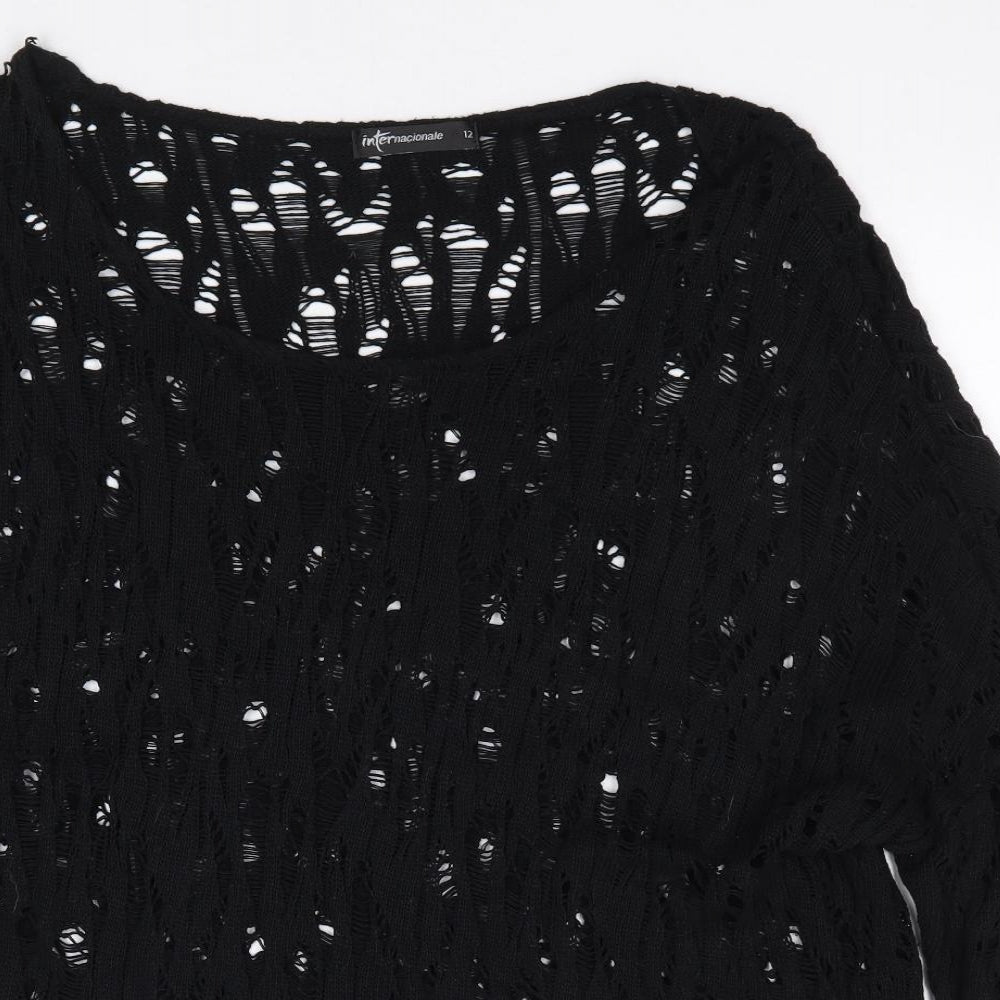 Internationale Womens Black Round Neck  Cotton Pullover Jumper Size 12