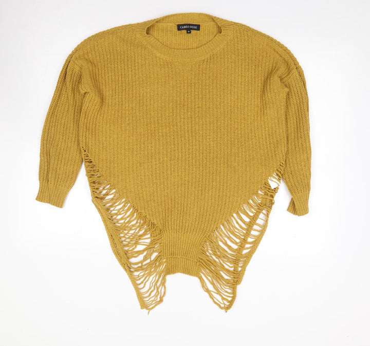 Cameo Rose Womens Yellow Round Neck  Acrylic Pullover Jumper Size 10