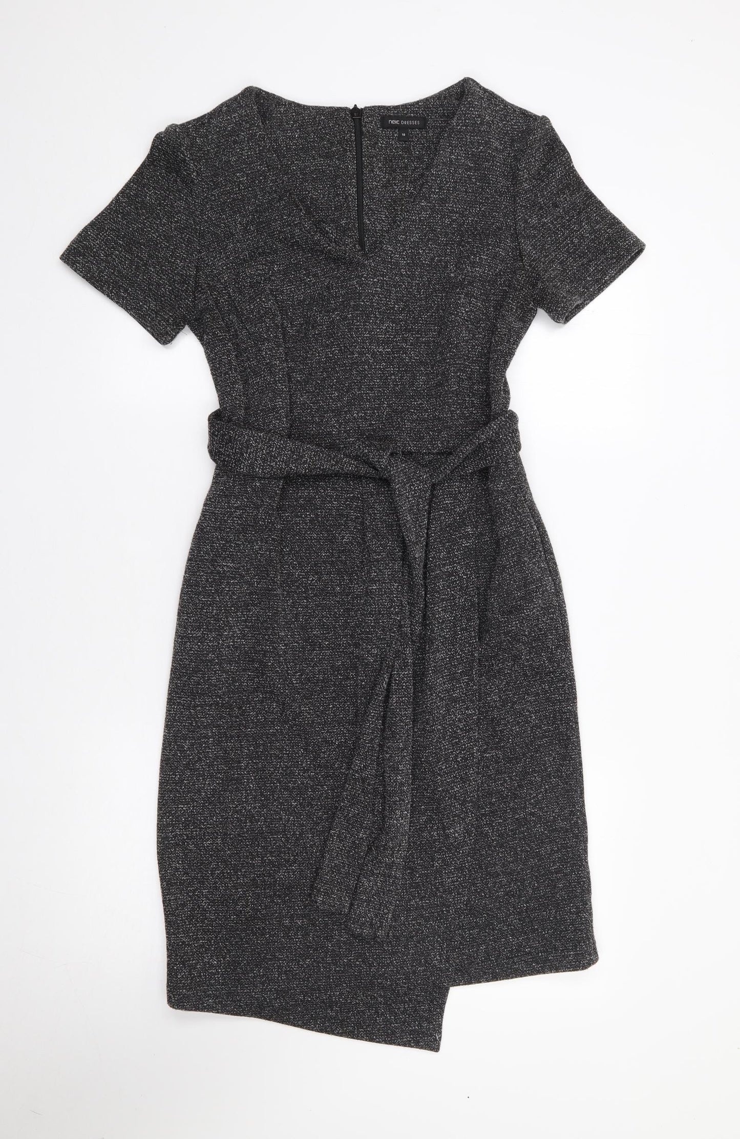 NEXT Womens Grey  Polyester Pencil Dress  Size 10  V-Neck Zip