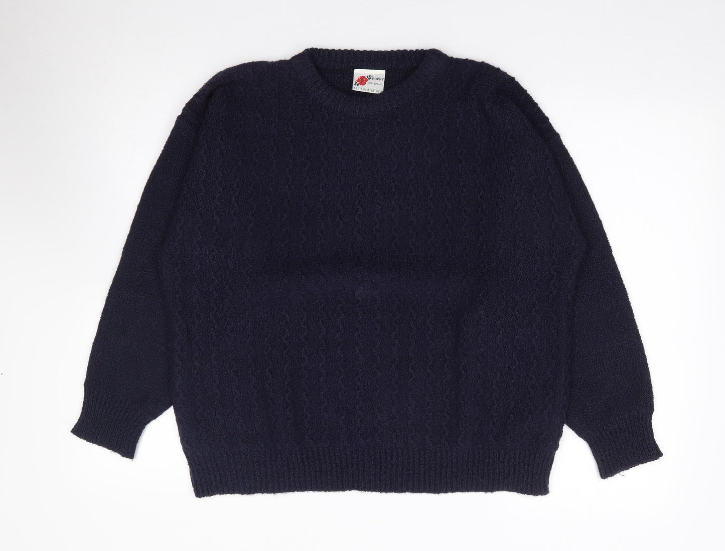 Poppy Womens Blue Crew Neck  Acrylic Pullover Jumper Size 38