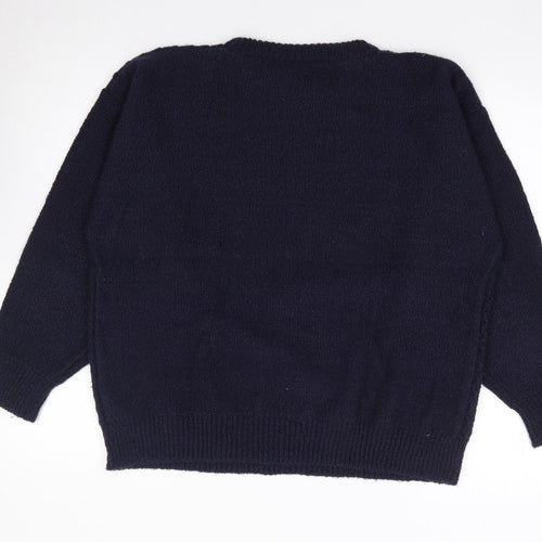 Poppy Womens Blue Crew Neck  Acrylic Pullover Jumper Size 38