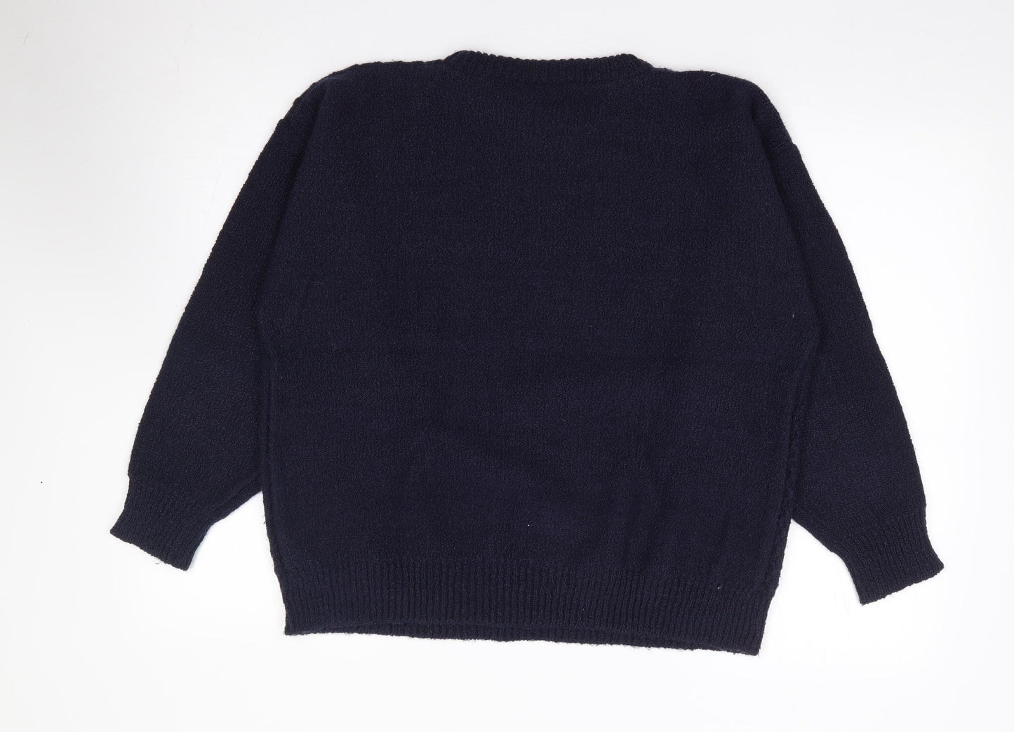 Poppy Womens Blue Crew Neck  Acrylic Pullover Jumper Size 38