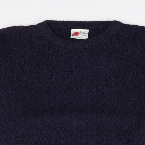 Poppy Womens Blue Crew Neck  Acrylic Pullover Jumper Size 38