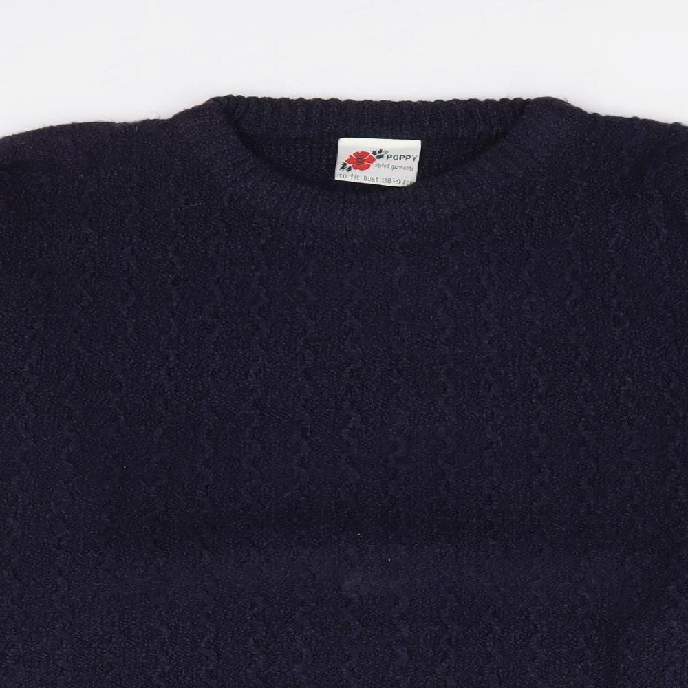 Poppy Womens Blue Crew Neck  Acrylic Pullover Jumper Size 38